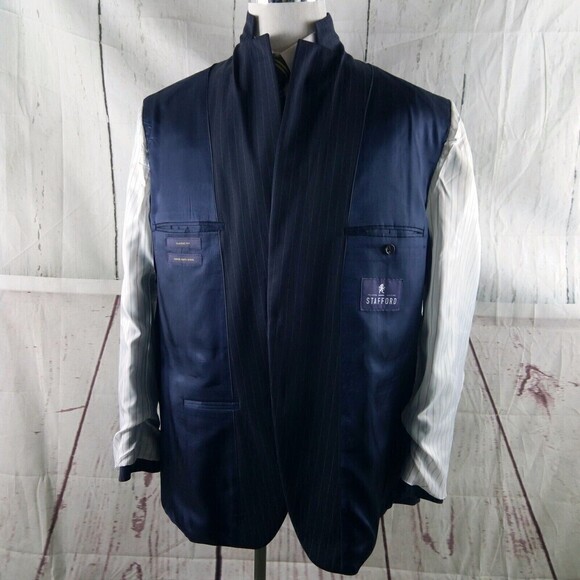 Stafford Tailored Culture Classic Fit 46R Wool 2 Buttn Blue Striped Suit Blazer - Picture 9 of 12